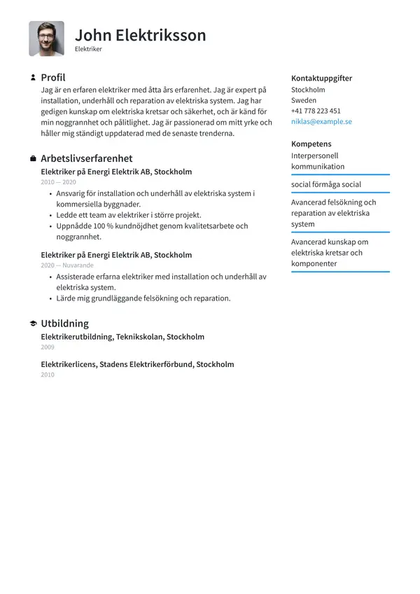 Elektriker CV-pohja — Tyyli 10