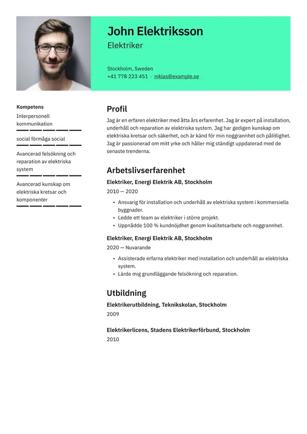 Elektriker CV-pohja — Tyyli 2