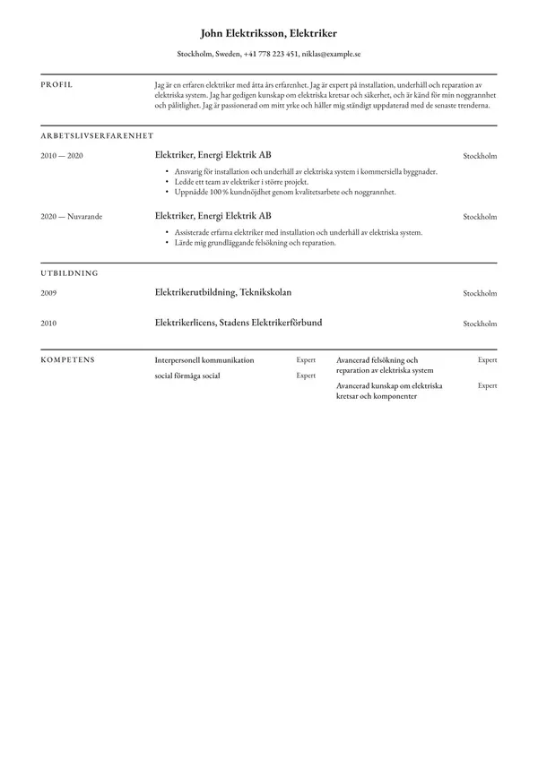 Elektriker CV-pohja — Tyyli 3