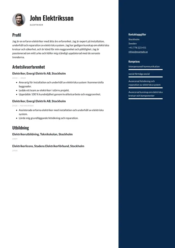 Elektriker CV-pohja — Tyyli 4