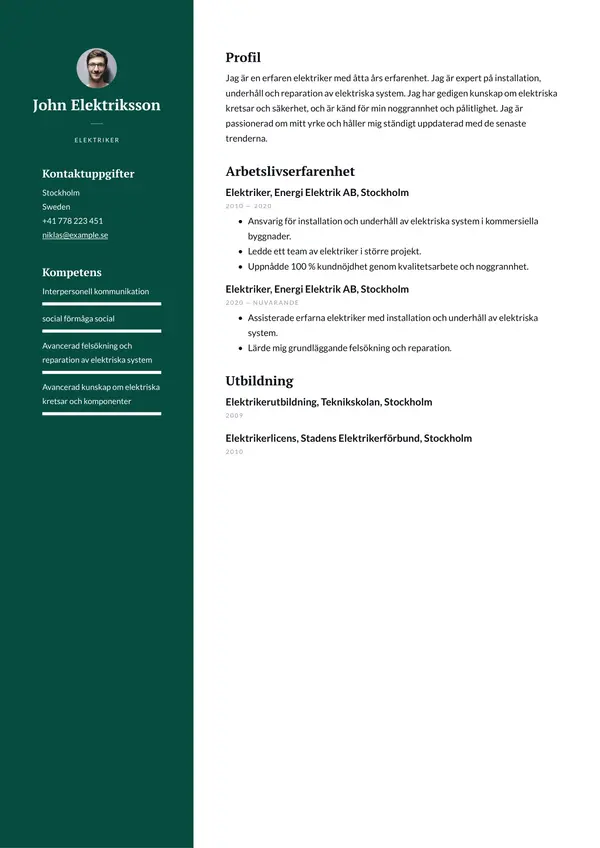 Elektriker CV-pohja — Tyyli 5