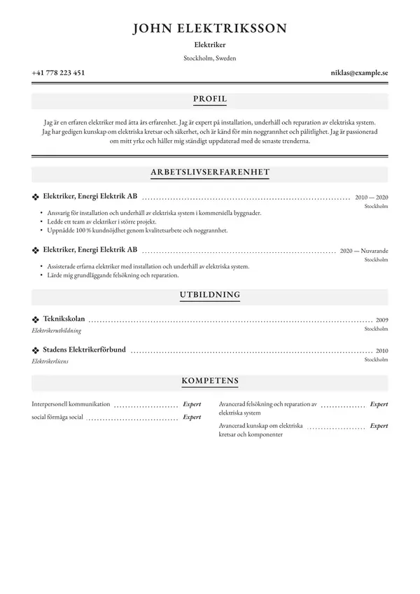 Elektriker CV-pohja — Tyyli 6