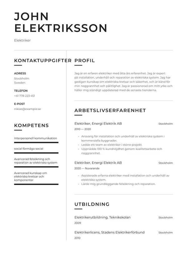 Elektriker CV-pohja — Tyyli 7