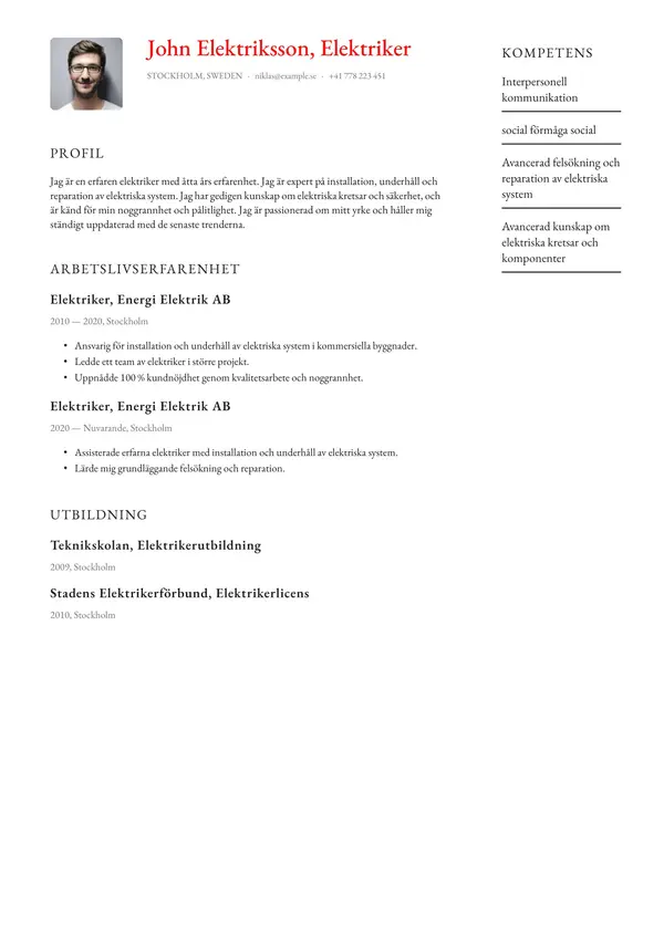 Elektriker CV-pohja — Tyyli 8
