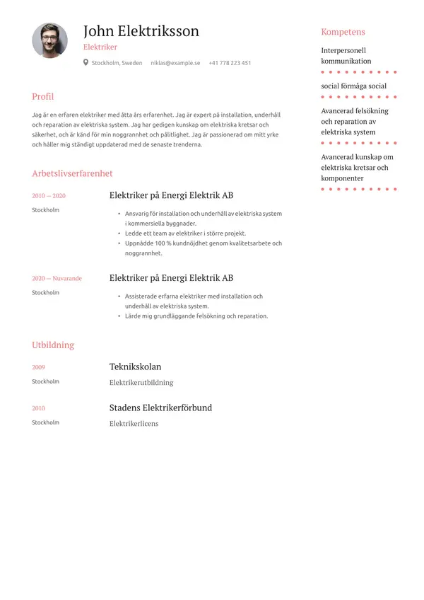 Elektriker CV-pohja — Tyyli 9