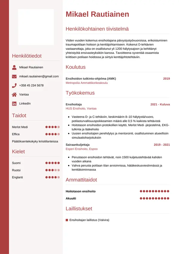 CV-pohja — Tyyli 10