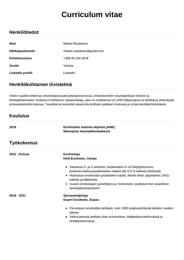 CV-pohja — Tyyli 12