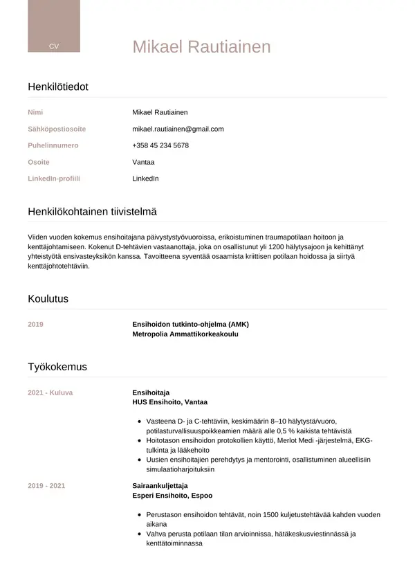 CV-pohja — Tyyli 6