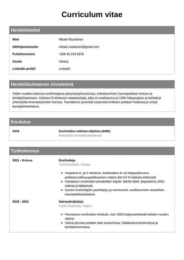 CV-pohja — Tyyli 7