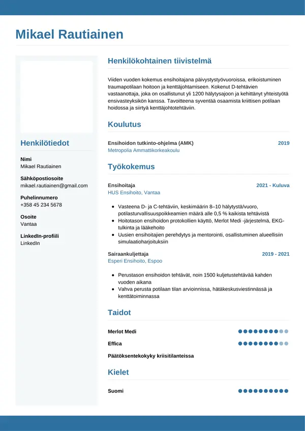 CV-pohja — Tyyli 9