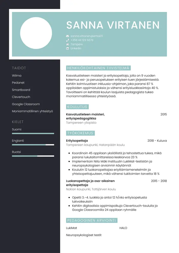 Erityisopettaja CV-pohja — Tyyli 3