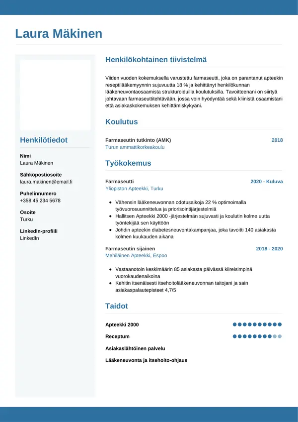Farmaseutti CV-pohja — Tyyli 9