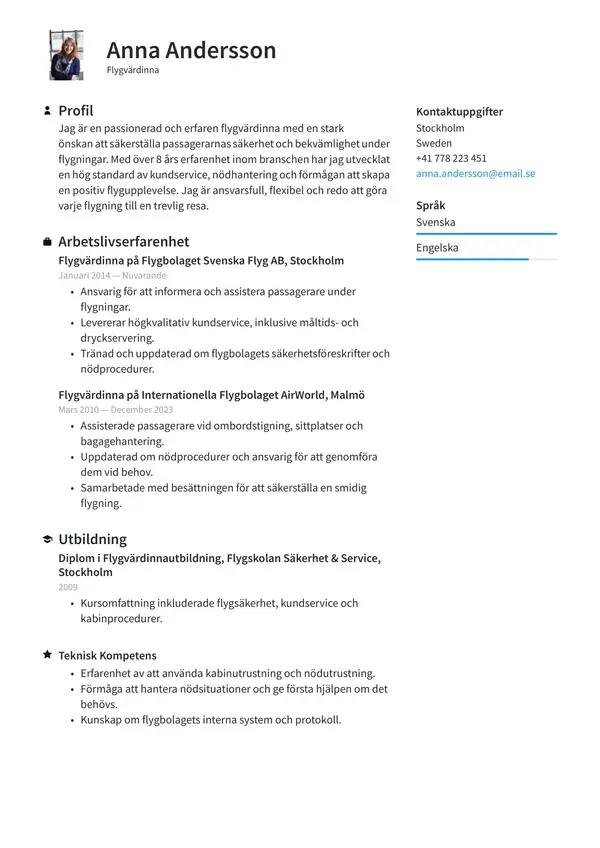 Flygvardinna CV-pohja — Tyyli 1