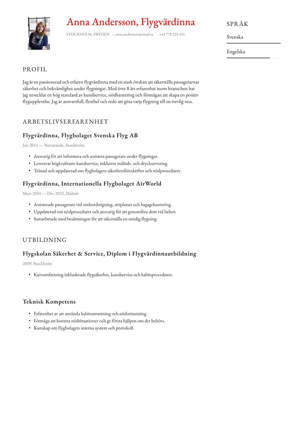 Flygvardinna CV-pohja — Tyyli 2