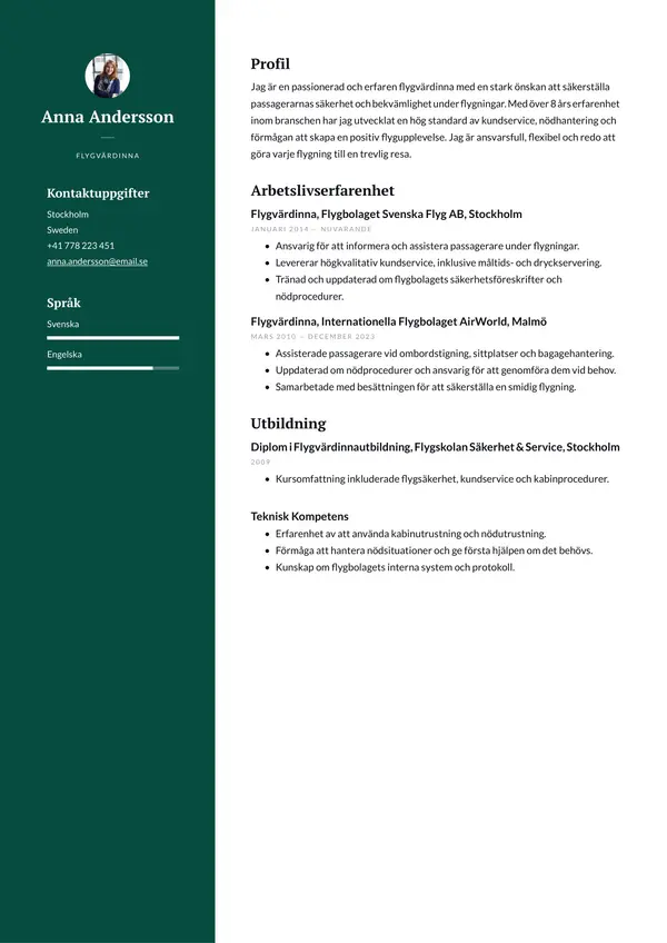 Flygvardinna CV-pohja — Tyyli 4