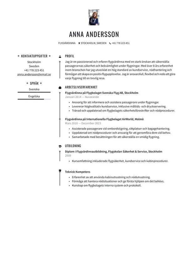 Flygvardinna CV-pohja — Tyyli 8