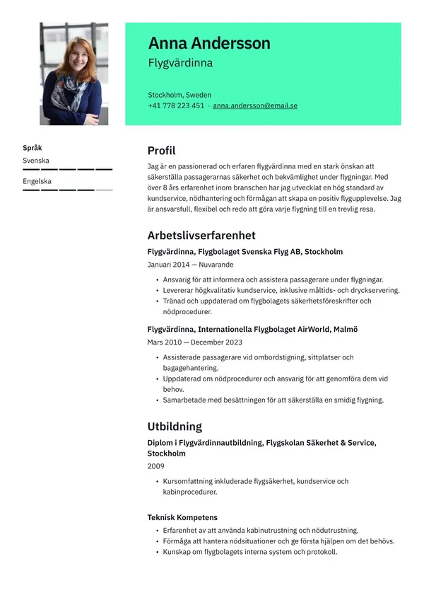 Flygvardinna CV-pohja — Tyyli 9