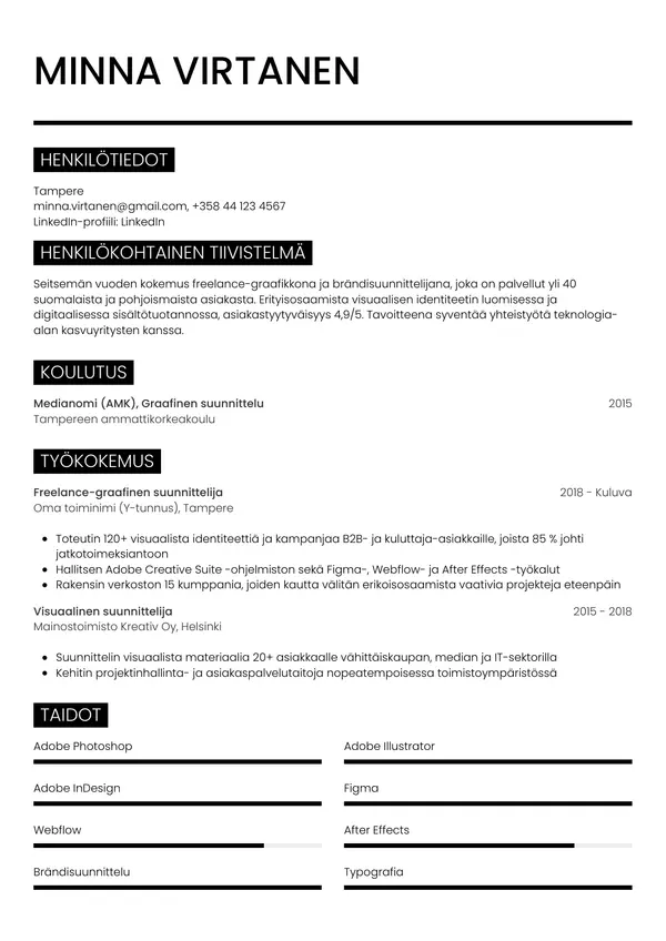 Freelancer CV-pohja — Tyyli 11