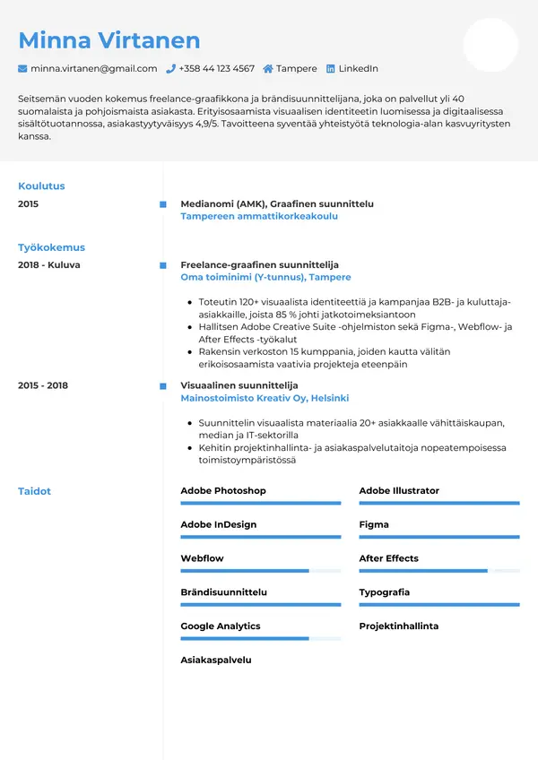 Freelancer CV-pohja — Tyyli 2