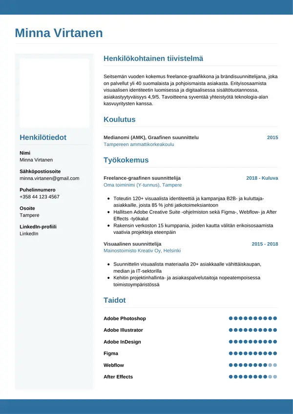 Freelancer CV-pohja — Tyyli 9