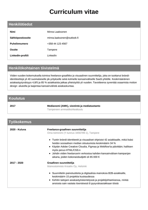 CV-pohja — Tyyli 7