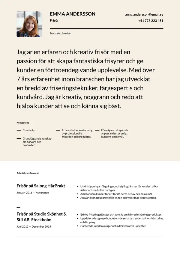 Frisor CV-pohja — Tyyli 1