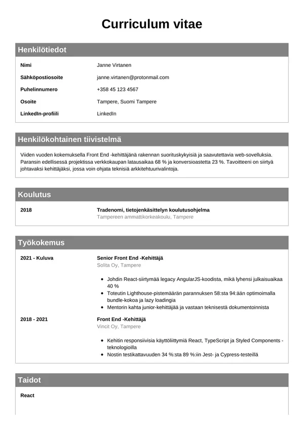 CV-pohja — Tyyli 7