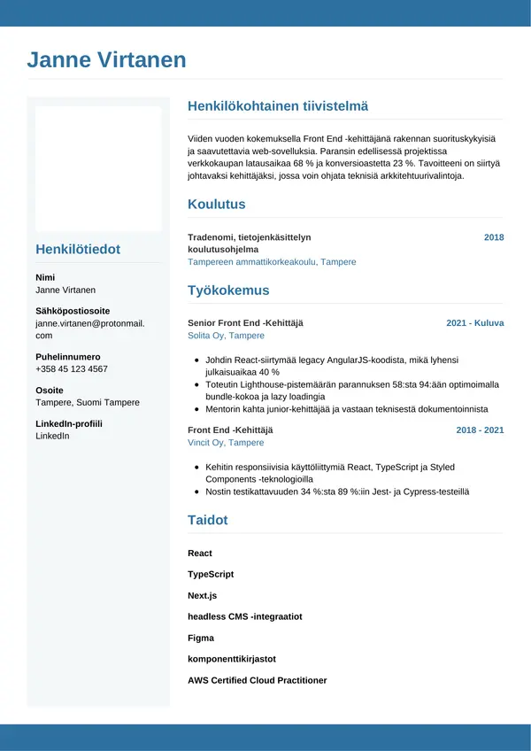 CV-pohja — Tyyli 9