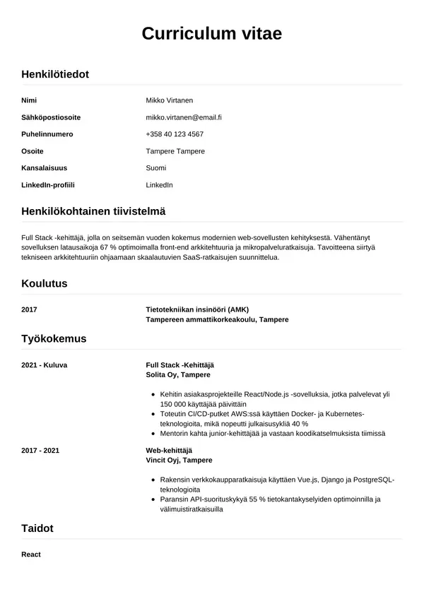 CV-pohja — Tyyli 12