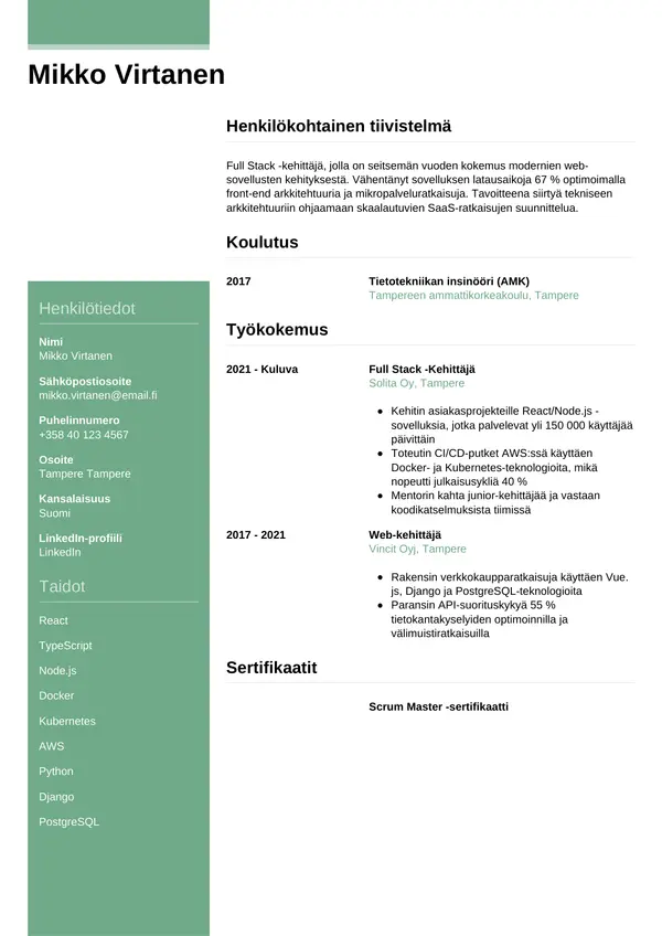 CV-pohja — Tyyli 8