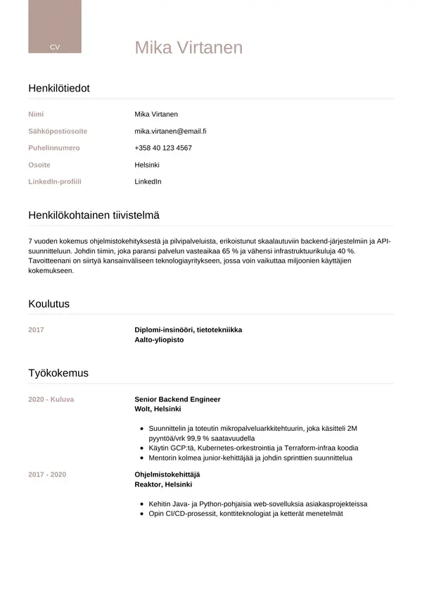 CV-pohja — Tyyli 6