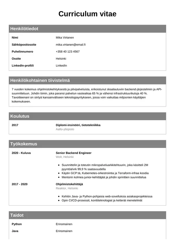 Google CV-pohja — Tyyli 7
