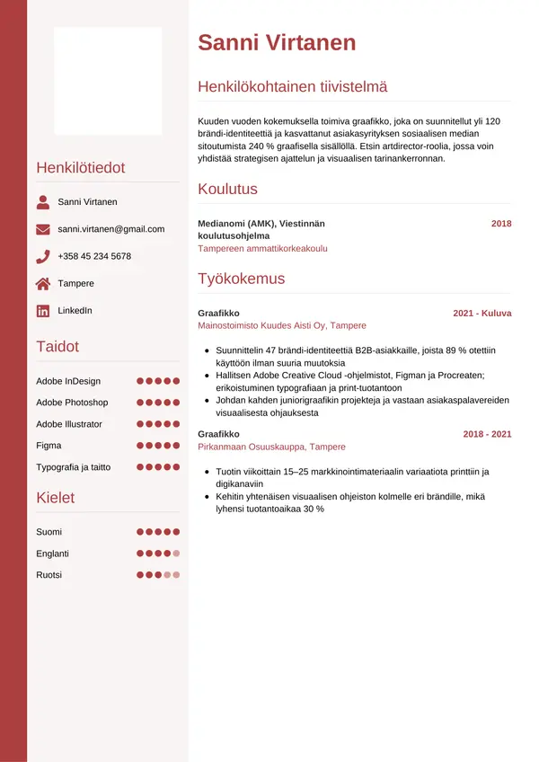 Graafikko CV-pohja — Tyyli 10