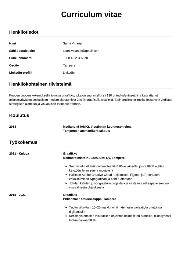 Graafikko CV-pohja — Tyyli 12