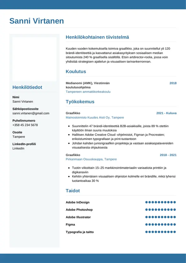 Graafikko CV-pohja — Tyyli 9
