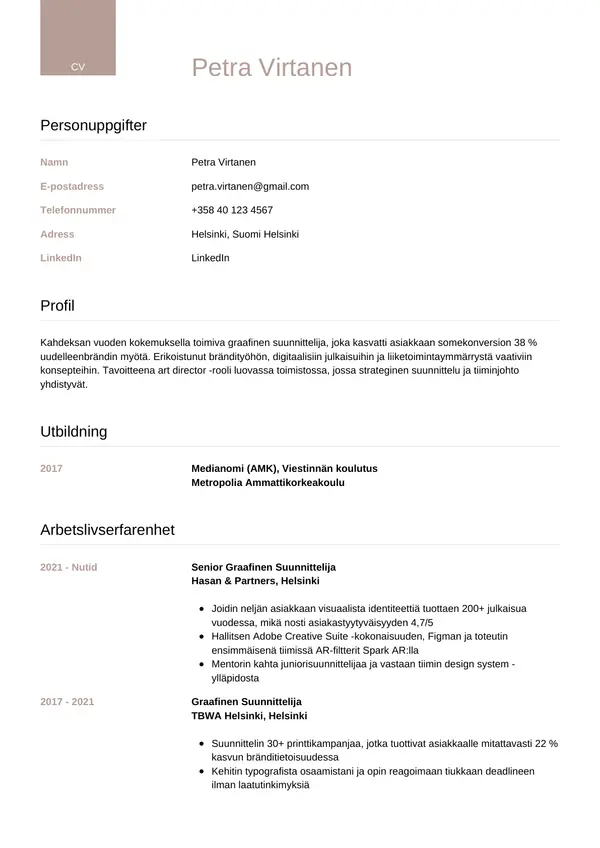 CV-pohja — Tyyli 6