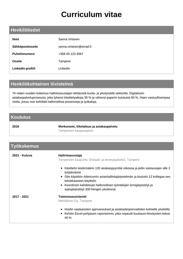 CV-pohja — Tyyli 7