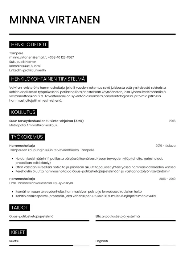 CV-pohja — Tyyli 11