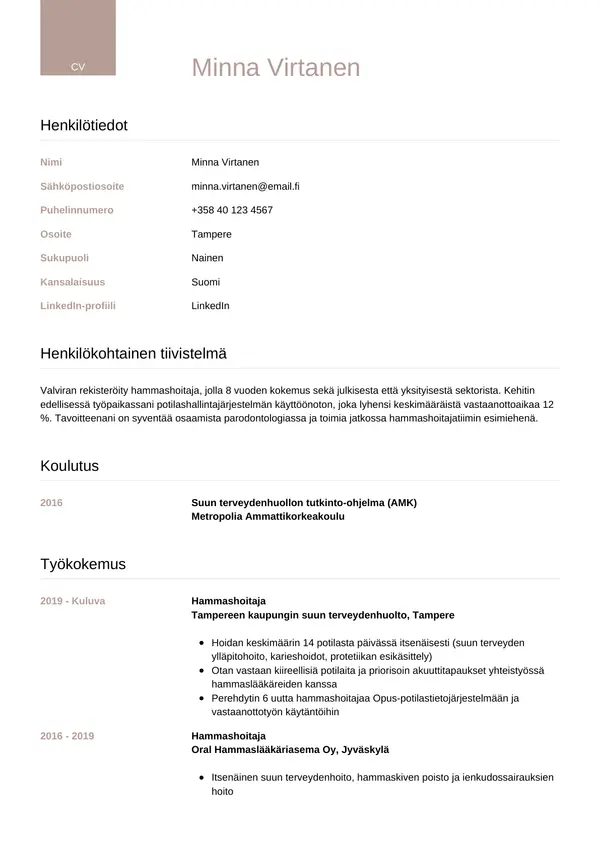 CV-pohja — Tyyli 6