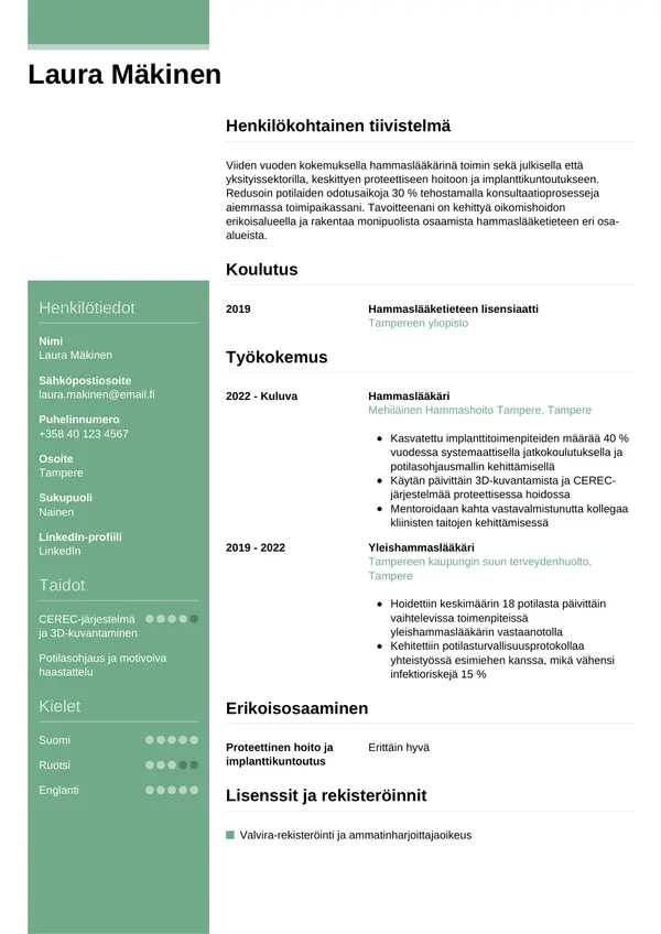 Hammaslaakari CV-pohja — Tyyli 8
