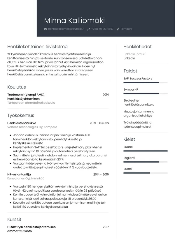 Henkilostopaallikon CV pohja 1 Cv pohja fi