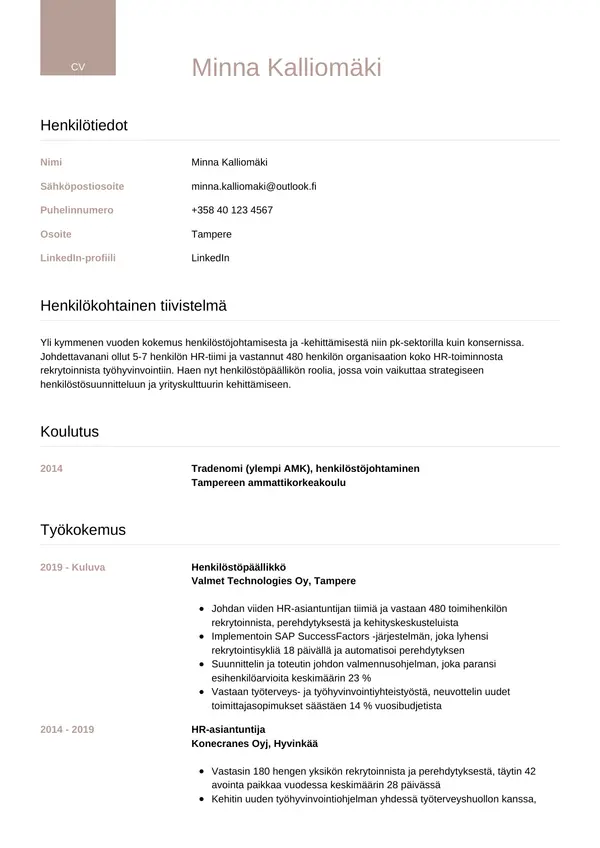 CV-pohja — Tyyli 6