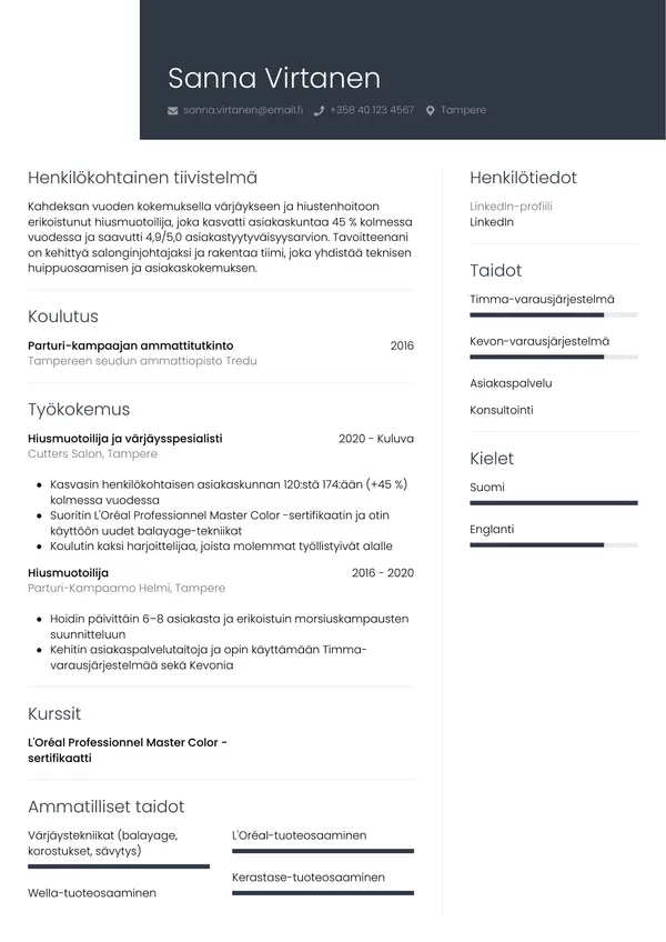CV-pohja — Tyyli 1
