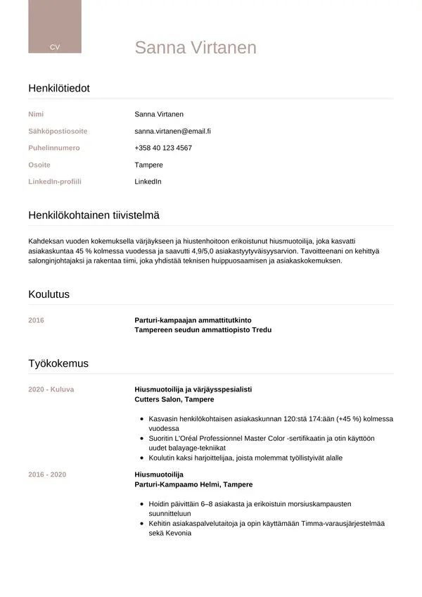 CV-pohja — Tyyli 6