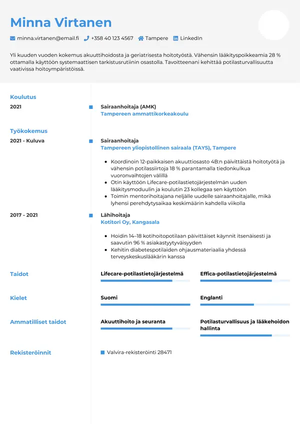 Hoitaja CV-pohja — Tyyli 2