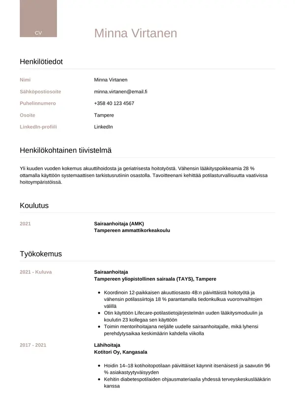 CV-pohja — Tyyli 6