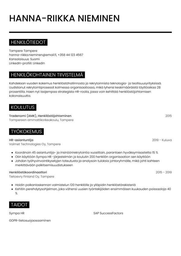 Hr Asiantuntija CV-pohja — Tyyli 11