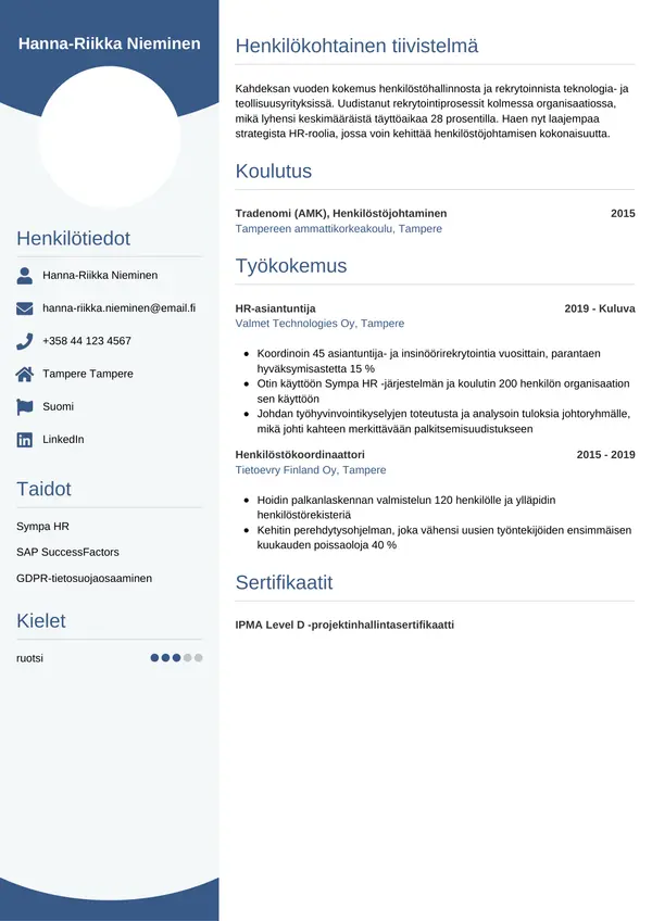 Hr Asiantuntija CV-pohja — Tyyli 4