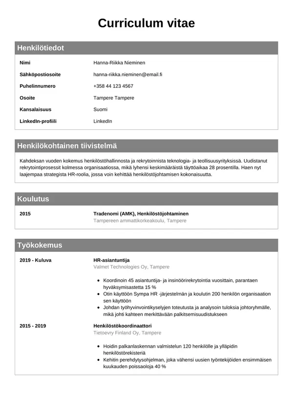 Hr Asiantuntija CV-pohja — Tyyli 7