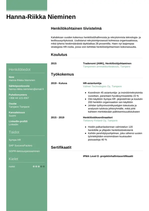 Hr Asiantuntija CV-pohja — Tyyli 8